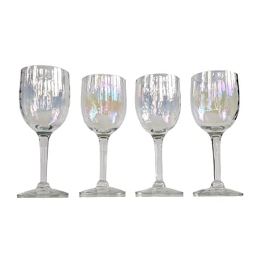 Vintage Carnival Cordial Glasses, Iridescent Stemmed Liqueur Glasses, Miniature Wine Glass Set of 4, Mid Century Glassware 