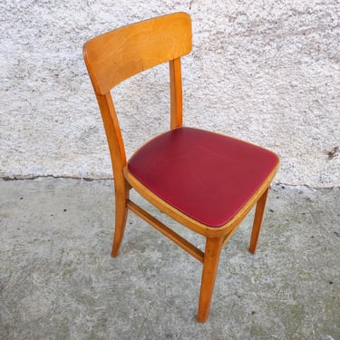 Vintage Wooden Chair/ Dining Dark Red Leather Chair/Stol Kamnik Old Dining Chair/ Vintage Furniture /Retro Furniture/Yugoslavian Chair / 60s 