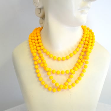 1960s Light Orange Plastic Bead Extra Long Necklace 
