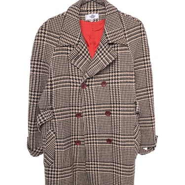 Double Breasted Houndstooth Wool Coat