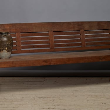 Early Classic Dutch Colonial Teak Bench with Slatted Back & Beautifully Turned Legs