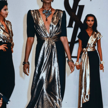 YVES SAINT LAURENT- 1986 Black & Gold Evening Gown, Size 10