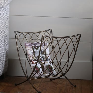 Vintage MCM Wrought Iron Magazine Rack 