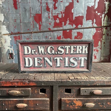 Vintage Dr. WG Sterk Dentist Hand Painted Wood Sign 