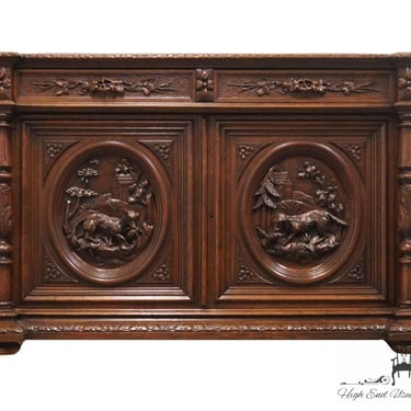 VINTAGE ANTIQUE Ornately Carved William and Mary Renaissance Style 60" Buffet w. Fox and Vine Details 