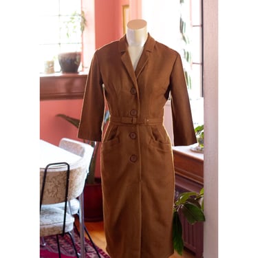 Vintage Secretary Dress - 1940s, 1950s - Classic, Pencil - Brown, Fall, Winter - Day Dress 