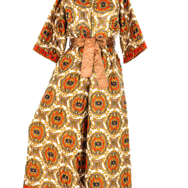 1970s Quilted Medallion Print Lounge Jumpsuit