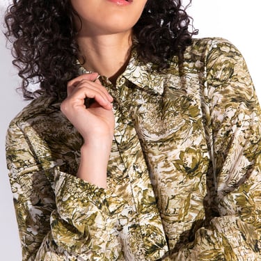 RACHEL COMEY Green & Cream Printed Blouse (Sz. 0)