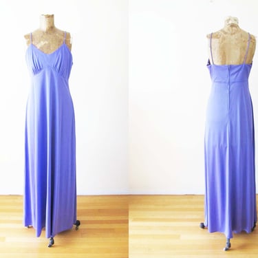 70s Disco Maxi dress S M - 1970s Long Purple Dress - Empire Waist Flowy Sundress - Spaghetti Strap Solid Color Formal Prom Dress 