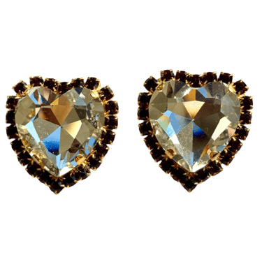 Large Diamond and Red Crystal Heart Post Earrings