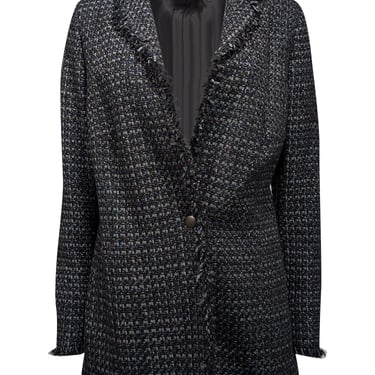 Akris Punto - Black & Silver Tweed Fringe Trim Blazer Sz 14