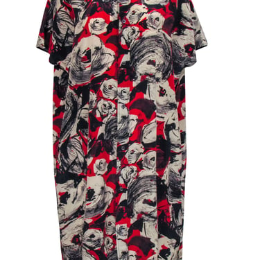 Billy Reid - Red, Cream, & Black Print Silk Shirt Dress Sz M