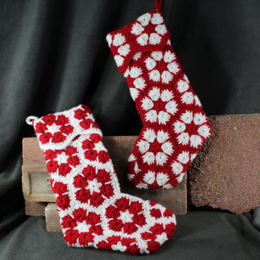 Hand-Crochet 18" Christmas Stocking | Granny Square Christmas Stockings in Classic Red & White | Bixley Shop 