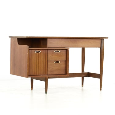 Hooker Mainline Mid Century Walnut Single Pedestal Desk - mcm 