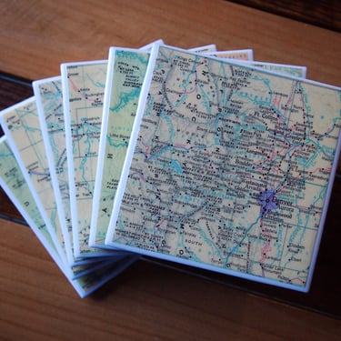 1967 Colorado Map Coaster Set of 6. Vintage Map. State Gift. Colorado Coasters. Denver Map. Telluride Gift. Rocky Mountains. Hiking Gift. 