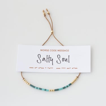 Salty Soul Beaded Morse Code Bracelet, Adjustable Silk Cord, Beach Lover Gift, Waterproof Bracelet, Hidden Message Jewelry, Surfer Girl 