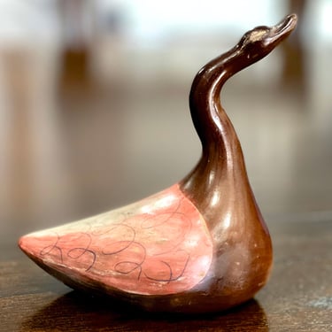 VINTAGE: Authentic Chulucanas, PERU Handmade Clay Swan Pottery - Signed Pottery - Native Peru Artisan Gabino Moncada - SKU 32-C-00035146 