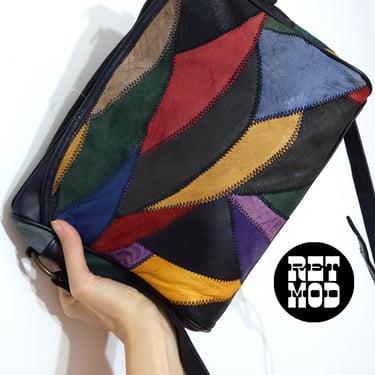 Fantastic Vintage 70s 80s 90s Colorful Suede Leather Patchwork Pocketbook Purse 