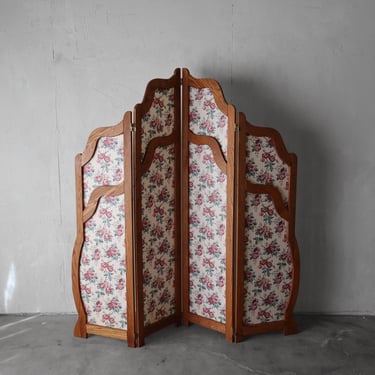 Antique French Country Oak Floral Room Divider 