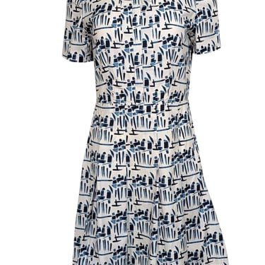 Tory Burch - White w/ Blue Abstract Figurine Print Poplin Dress Sz 6