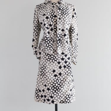 Chic 1960's Black & White Cotton Mod Dress Set By Abe Schrader / ML