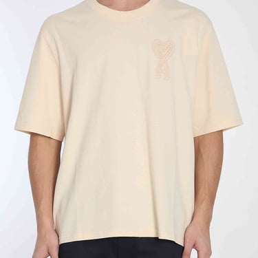 Ami Paris Men T-Shirt With Woven Ami De Coeur