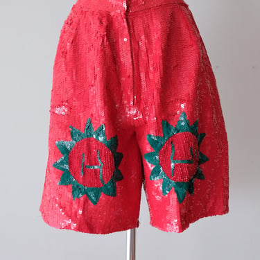 Super Fun 1980's NOS Red & Green Sequin Party Shorts / Sz M
