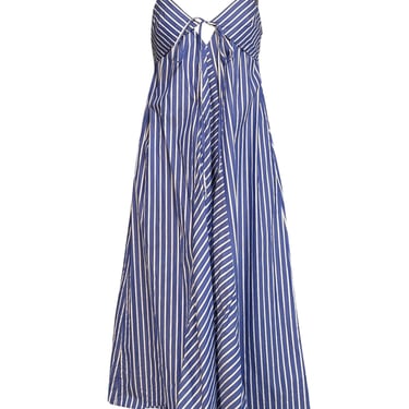 Rebecca Taylor - Blue & White Striped Cotton Midi Dress w/ Bust Cut-Out Sz 4