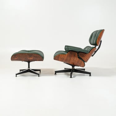 Restored 3rd Gen Eames Lounge Chair and Ottoman in Elmo Baltique Forest Green leather 