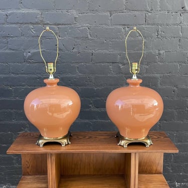 Pair of Mid-Century Modern Ceramic & Brass Table Lamps, c.1970’s 