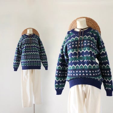 fair isle shetland wool sweater - m - vintage 90s y2k unisex mens womens pullover blue green fairisle medium 