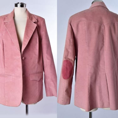 Pink Pioneer Wear Blazer Jacket Vintage Corduroy Cotton Suit Jacket, Large, Medium, Women's Suede Elbow Patches 1980's, 1990's Western 