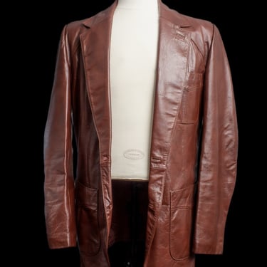 Vintage Leather Jacket | 42L | 1970s Three Quarter Length Brown Leather Jacket 