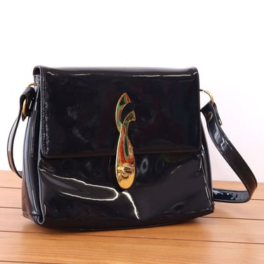 Navy Patent Leather Shoulder Bag