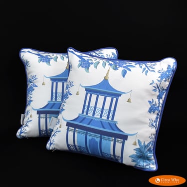 Pair of Blue Pagoda Pillows