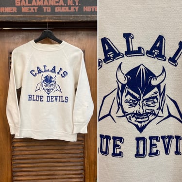 Vintage 1960’s Original “Blue Devils” Athletic School Cotton Sweatshirt, 60’s Mascot, Vintage Clothing 