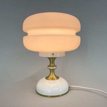 1970's Milk Glass Brass Table Lamp by Napako / White Table Lamp / Vintage Lighting 