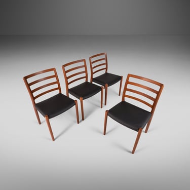 Set of Four (4) Model 85 Dining Chairs in Teak & Leather by Niels Møller for J.L. Møller Mobelfabrik, Denmark, c. 1960's 