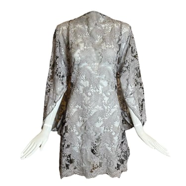 Junya Watanabe Comme Des Garcons SS 2012 Silver Kimono-Style Sleeve Lace Dress