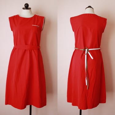 80s Sassoon Red Cotton Cap Sleeve Dress Size M 
