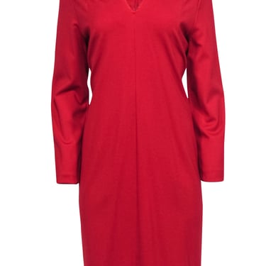 Escada - Red Long Sleeve Midi Dress w/ Frayed Neckline Sz L