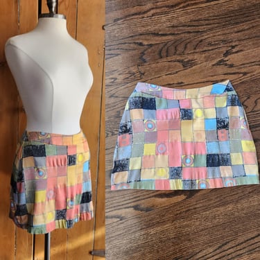 Vintage 90s Mini Skirt Patchwork Print Multicolored Graphic Express 