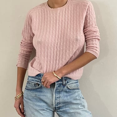90s cashmere sweater / vintage blush pink pure 2 ply cashmere mini cable ribbed knit cropped raglan sweater | Medium 