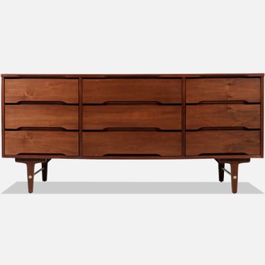 Mid-Century Modern Walnut 9-Drawer Dresser by Stanley Furniture
