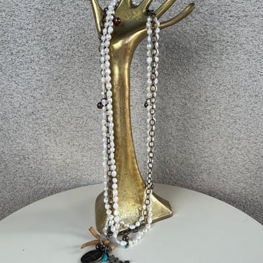 Vintage Julio Designs long necklace religious pendants theme faux raw pearls 18” 