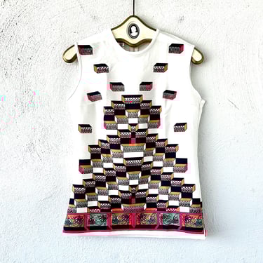 Vintage 60s 70s Psychedelic Mod Graphic Shirt 1960s 1970s Pop Optic Tank Top 