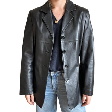 Vintage Womens 90s Wilsons Leather Black Blazer Minimalistic Jacket Coat Sz L 