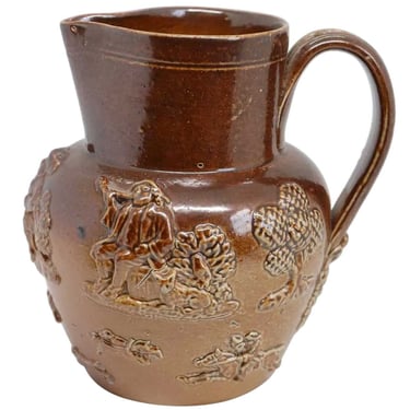 1870's Small English Doulton Lambeth Stoneware Pottery Milk Pitcher or Creamer 