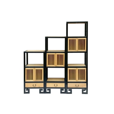 Set of 3 Black Tan Shutter Doors Display Cabinet Bookcase Room Divider ws4398E 