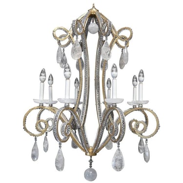 Italian Silver and Gold Leaf Rock Crystal Chandelier. 1970's.